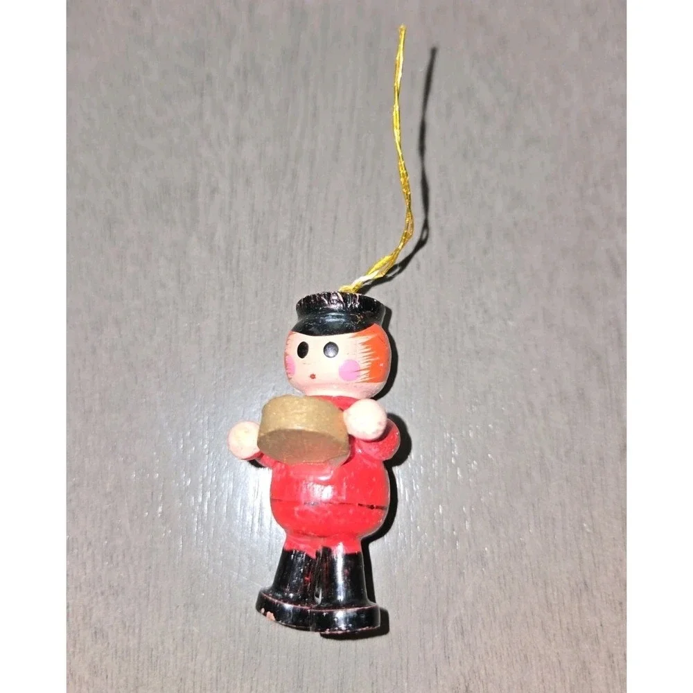 Vintage Wooden Christmas Ornament Lot Santa Mouse Angel Soldier Noel 7pc Set